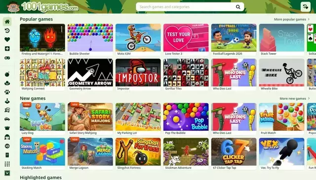 1001games.com homepage screenshot