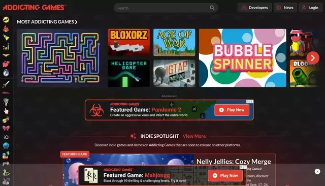 addictinggames.com homepage screenshot