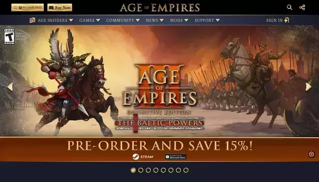 ageofempires.com homepage screenshot