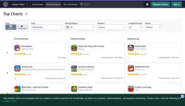 app.sensortower.com homepage screenshot