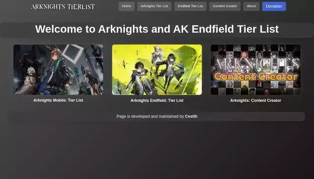 arknightstierlist.com homepage screenshot