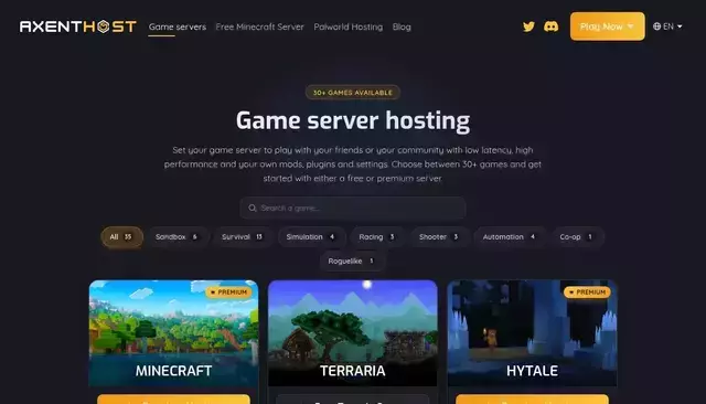 axenthost.com homepage screenshot