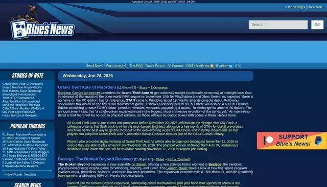 bluesnews.com homepage screenshot