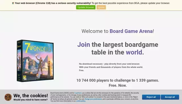 boardgamearena.com homepage screenshot