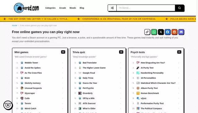 bored.com homepage screenshot