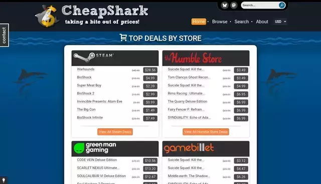 cheapshark.com homepage screenshot