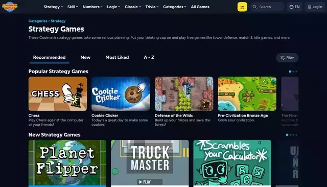 coolmathgames.com homepage screenshot