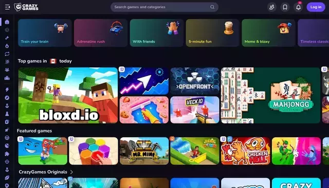 crazygames.com homepage screenshot
