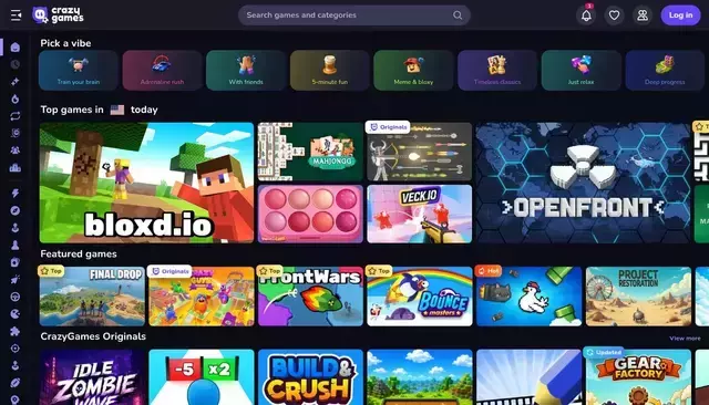 www.crazygames.com homepage screenshot