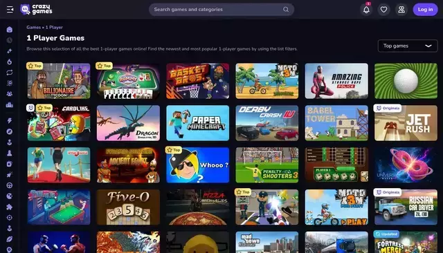 crazygames.com homepage screenshot