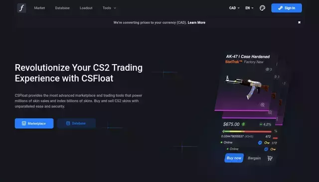 csfloat.com homepage screenshot