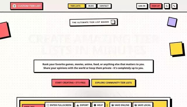 customtierlist.com homepage screenshot