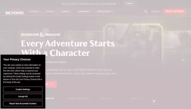 dndbeyond.com homepage screenshot