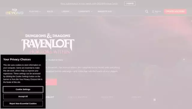 dndbeyond.com homepage screenshot