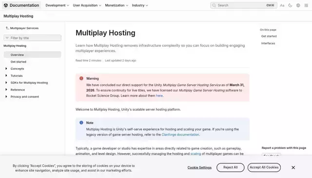 docs.unity.com homepage screenshot