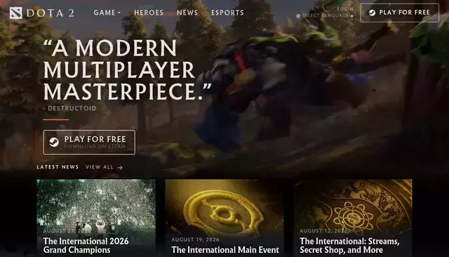 dota2.com homepage screenshot