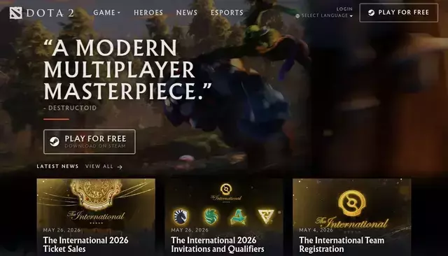 dota2.com homepage screenshot