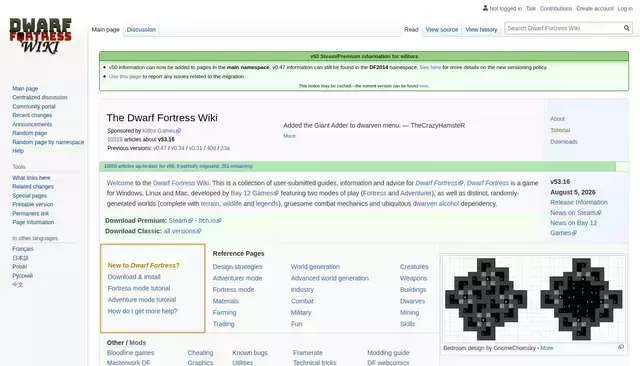 dwarffortresswiki.org homepage screenshot