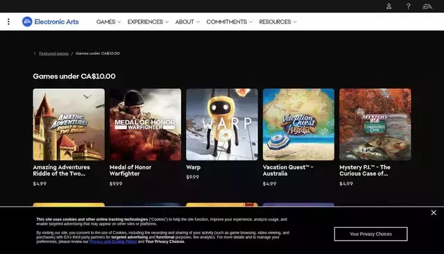 ea.com homepage screenshot