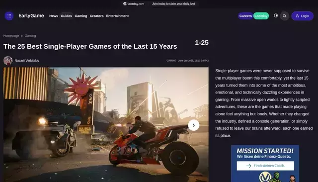 earlygame.com homepage screenshot