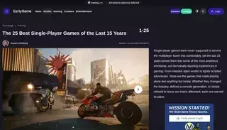 Early Game EarlyGame | The 25 Best Single-Player Games of the Last 15 Years