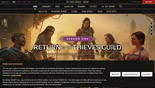 elderscrollsonline.com homepage screenshot
