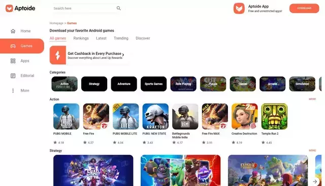 en.aptoide.com homepage screenshot