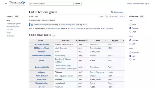 en.wikipedia.org homepage screenshot