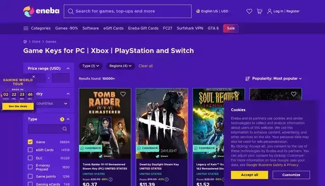 eneba.com homepage screenshot