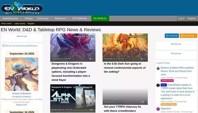 enworld.org homepage screenshot