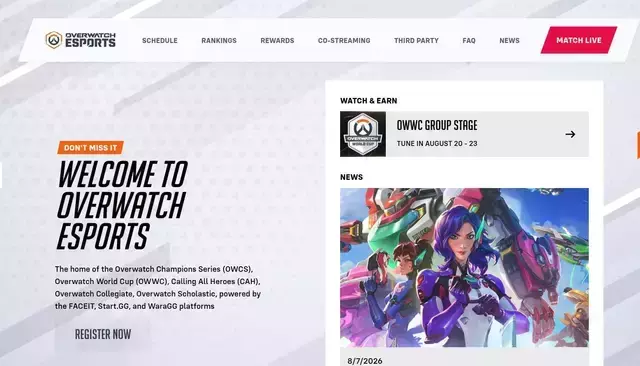 esports.overwatch.com homepage screenshot