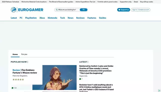eurogamer.net homepage screenshot