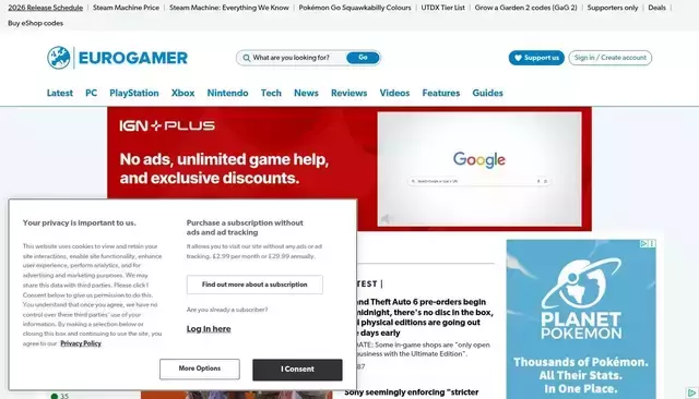 eurogamer.net homepage screenshot