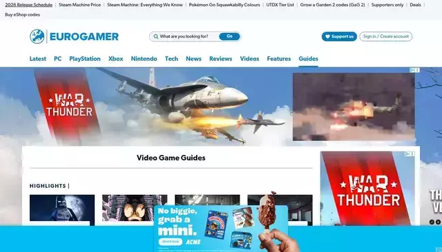 eurogamer.net homepage screenshot