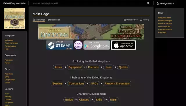 exiledkingdoms.com homepage screenshot