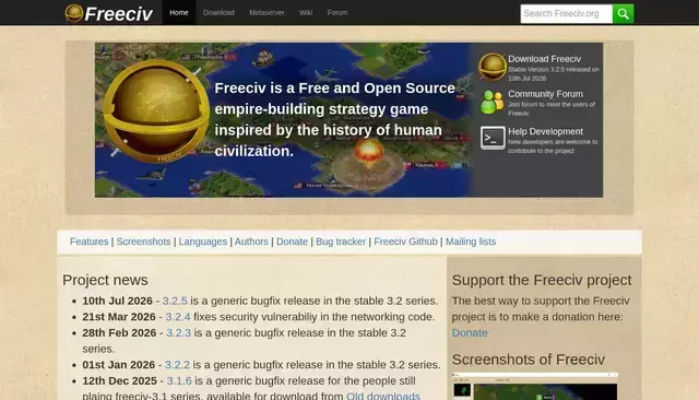 freeciv.org homepage screenshot