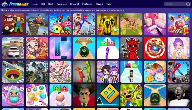 freegames.com homepage screenshot