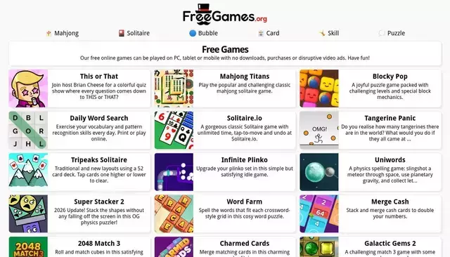 freegames.org homepage screenshot
