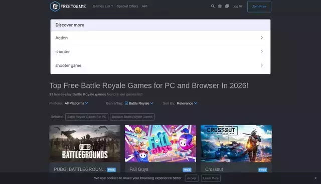 freetogame.com homepage screenshot