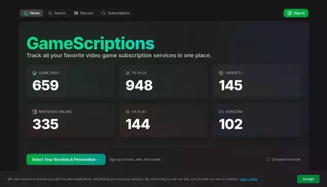 gamescriptions.com homepage screenshot