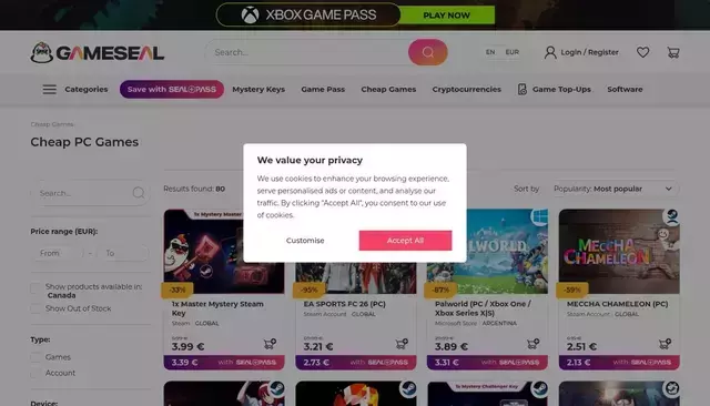 gameseal.com homepage screenshot