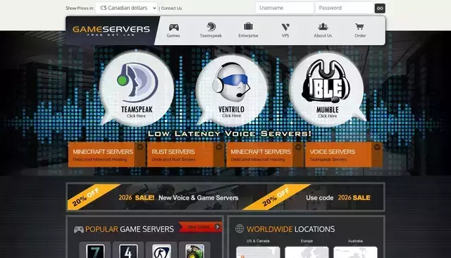 gameservers.com homepage screenshot