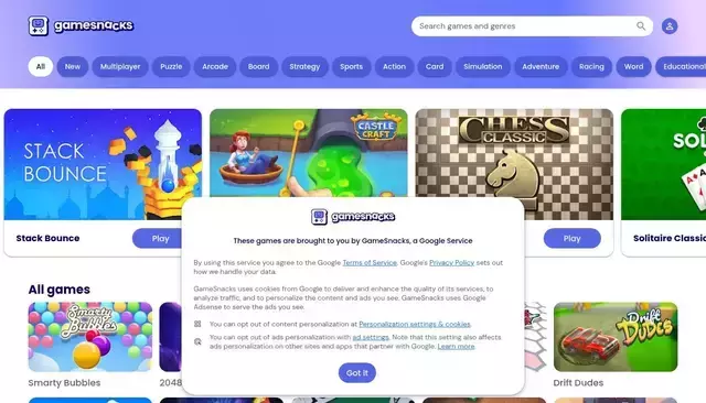 gamesnacks.com homepage screenshot