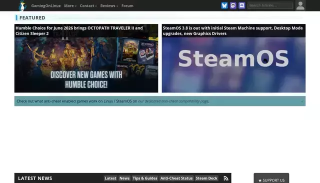 gamingonlinux.com homepage screenshot