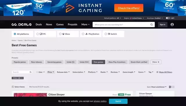 gg.deals homepage screenshot