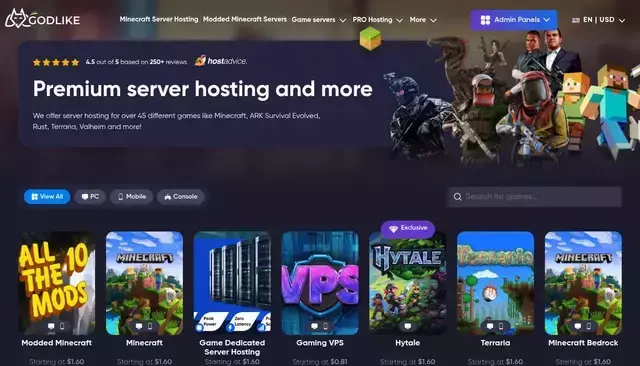 godlike.host homepage screenshot
