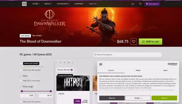 gog.com homepage screenshot