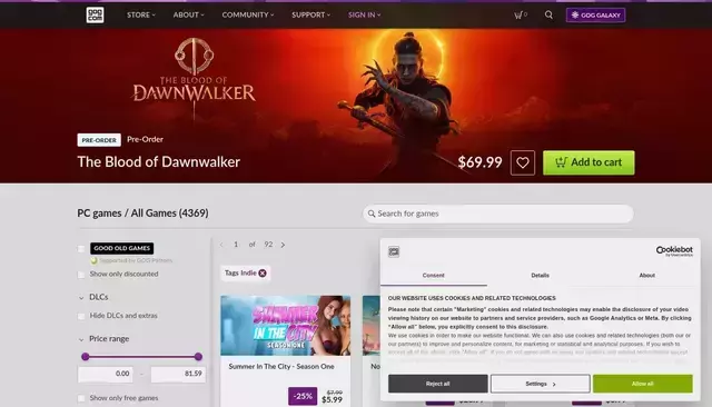 gog.com homepage screenshot
