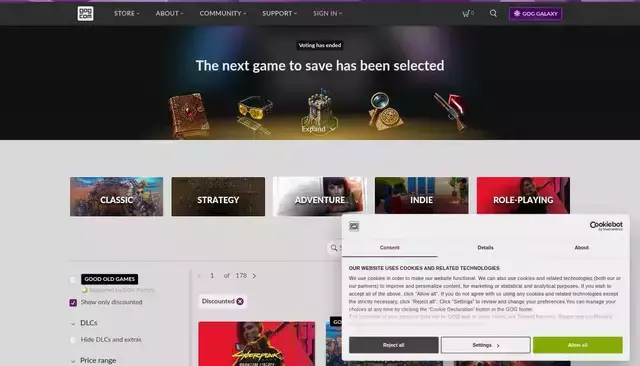 gog.com homepage screenshot