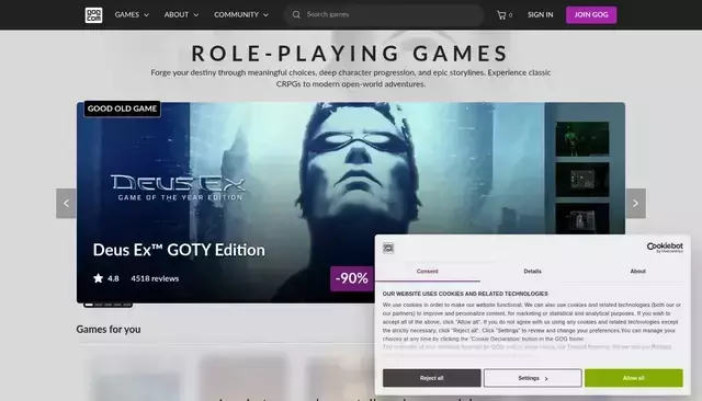 gog.com homepage screenshot